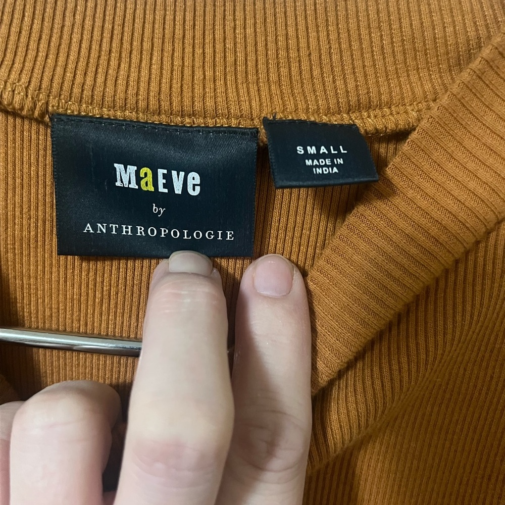 Anthropologie Maeve camel ribbed half sleeve mock neck top - Picture 8 of 10